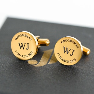Personalised Cufflinks, Custom Gift for Groomsmen, Wedding Gift, Groomsman Gift, Birthday Present, Gift for Him, Engraved Gift, Yellow Gold