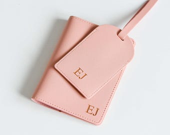 Personalised Leather Travel Gift Set: Engraved Passport Holder & Luggage Tag