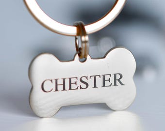 Etiqueta de identificación para mascotas grabada personalizada: acero inoxidable, doble cara