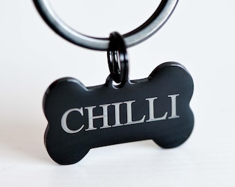 Etiqueta de identificación para mascotas grabada personalizada: acero inoxidable, doble cara
