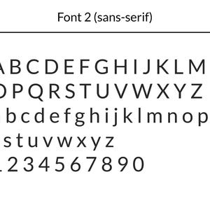 May include: A sans-serif font alphabet with uppercase and lowercase letters, numbers 1 through 0, and the text "Font 2 (sans-serif)".