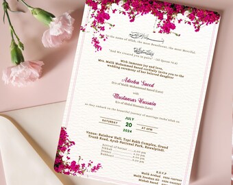 Pink Floral Nikkah Invitation Template, Muslim Wedding (Digital Download)