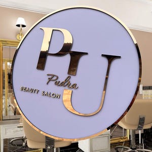 Custom acrylic business 3D round logo sign Salon decor sign. Reception logo sign office signage