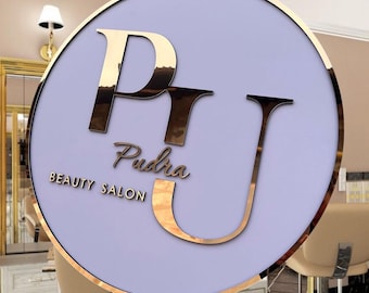 Custom acrylic business 3D round logo sign Salon decor sign. Reception logo sign office signage