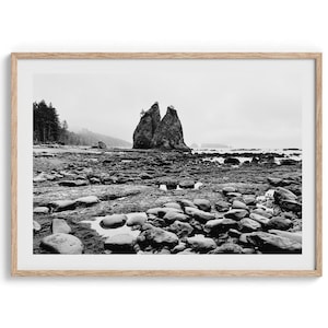 Rialto Beach, Washington - Coastal Beach / Pazifischer Nordwesten Landschaft Schwarz & Weiss *Digital Download Druck - Wand Kunst - Küste - Strand