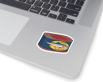 Vintage stickers sardines: retro zeevruchtendecor, laptopstickers