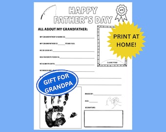 All About My Grandpa Printable – Grandfather Father’s Day Gift from Kids – Grandpa Coloring Page – Instant Download – DIY Gift for Grandpa