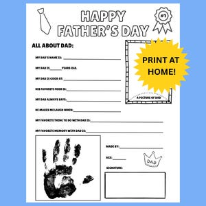 Imprimible para el Día del Padre para niños - Hoja de trabajo "Todo sobre mi papá" - Regalo para colorear para papá - Descarga instantánea - Manualidades para el Día del Padre