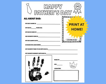 Father’s Day Printable from Kids - All About My Dad Worksheet - Coloring Gift for Dad - Instant Download - Father’s Day Craft