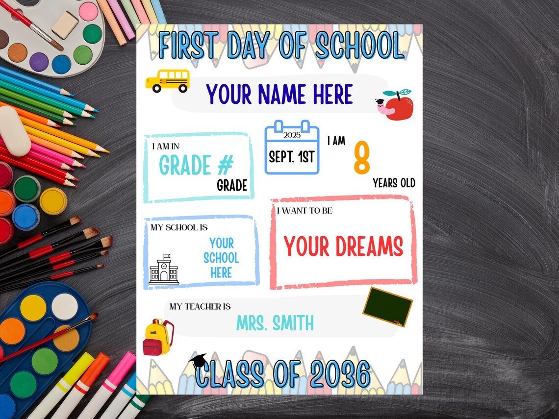 Editable First Day of School Sign Canva Template | Printable School ...