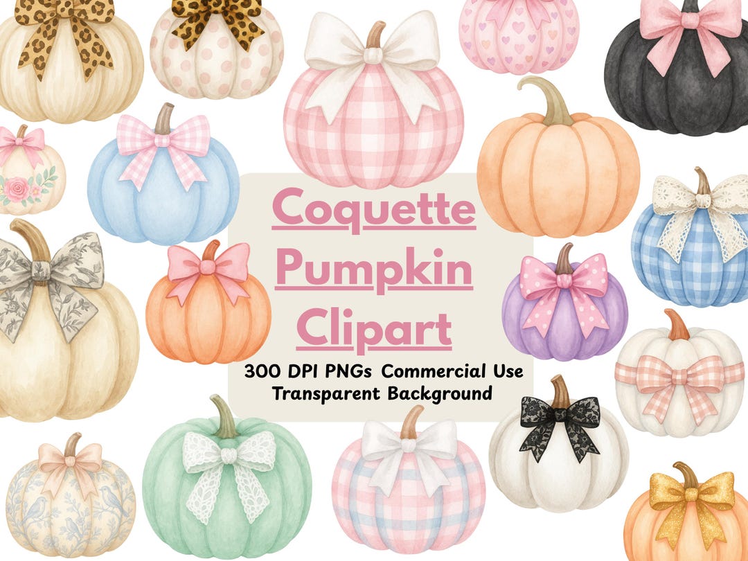 Cute Pumpkin Clipart Bundle – 38 Coquette Pastel Pumpkins With Bows ...