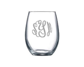 Monogrammed Stemless Wine Glass