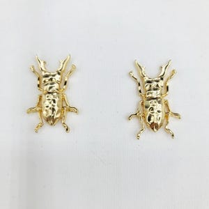 Gold Stag Beetle Earrings
