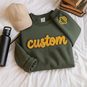 Custom Chenille YARN EMBROIDERED Sweatshirt Chenille Patch Football Sweatshirt Team Sports Spirit Shirt Football Moms Game Day Sweatshirt