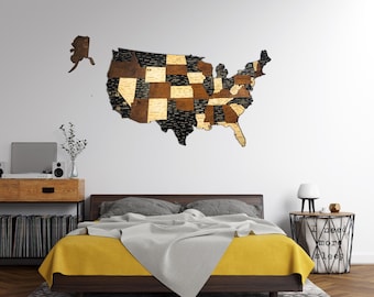 アメリカ旅行地図、押しピン地図、アメリカ合衆国木製地図、アパートの