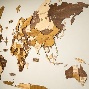 3D Holz Weltkarte (Mitternachts Eiche), Holz Karte Reise Wand Dekoration, 5. Jahrestag Geschenk für Paare, Weltreisende Geschenk, Büro & Home Map