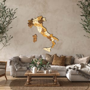 3D Italy Wooden Map Wall Art: Handcrafted Travel Decor