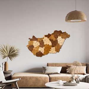 Mapa de madera 3D artesanal de Hungría, decoración de pared con mapa de madera, regalo de 5.º aniversario para parejas, recuerdo de Budapest, mapa para oficina y hogar.