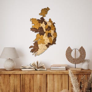 Carte en bois 3D de l'Irlande, décoration murale de voyage en bois, cadeau de 5e anniversaire pour couple, cadeau voyageur du monde, carte de bureau et de maison
