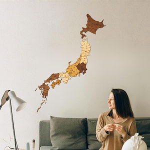Mapa 3D de Japón en madera hecho a mano, decoración pared, regalo 5º aniversario, hogar y oficina