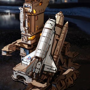 ROKR Mechanical Space Shuttle 3D Puzzle – DIY Wooden Launch Model with Lights & Motion | Advanced Space Craft Kit