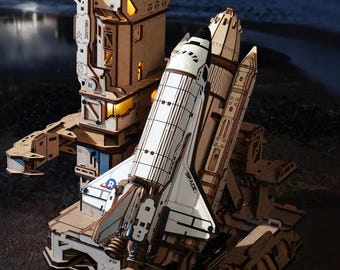 ROKR Mechanical Space Shuttle 3D Puzzle – DIY Wooden Launch Model with Lights & Motion | Advanced Space Craft Kit