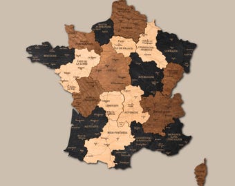 France 3D Wooden Map Wall Decor, France Wall Art, Travel Gift for France Lovers, Handmade Wood Map, Minimalist Home Decor