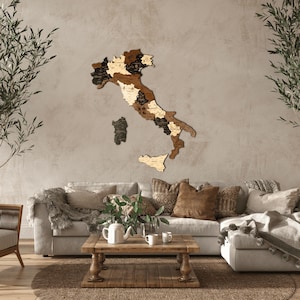 Carte 3D en Bois de l’Italie – Artisanale, Décor Murale Voyage, Cadeau Anniversaire, Voyageurs, Maison & Bureau