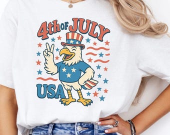 Funny 4th of July Shirt, for Men and Women, Retro Bald Eagle USA Tee, Patriotic Vintage American Shirt, Independence Day Outfit