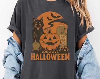 Maglietta retrò di Halloween Comfort Colors®, Lunga vita ad Halloween, Maglietta vintage di Halloween, Maglietta retrò di Halloween, Abbigliamento autunnale, Maglietta con zucca per la stagione spettrale