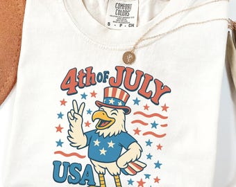 Comfort Colors® 4th of July Shirt – Retro USA Bald Eagle Tee – Funny Patriotic Graphic Shirt – Vintage Independence Day T-Shirt