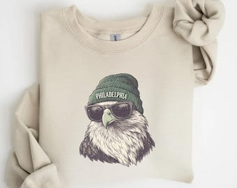 Sudadera vintage de cuello redondo con la mascota de fútbol de Filadelfia y gafas, ropa retro de águila, sudadera unisex con capucha de fútbol de Filadelfia, camiseta de águila
