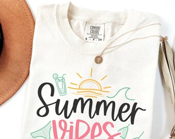 Comfort Colors® Summer Vibes,Retro Beach Shirt, Aesthetic Summer Tee, Vacation Shirt for Women, Cute Bikini Sun Shirt, Coastal Gift Tee**