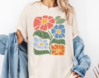Camisa política floral "Abolir el Hielo" de Comfort Colors®, camisa de protesta contra el hielo, camisa antihielo, camisa proinmigrante "Anti ICE", camisa de justicia social