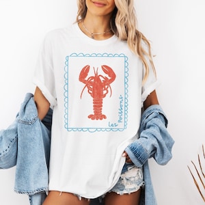 Comfort Colors® Hummer-Grafik-T-Shirt | Französisch Küsten Distressed Tee | Übergroßes Coquette Aesthetic Shirt | Nautischer Fischer-Stil