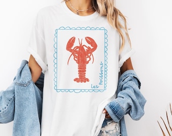 Comfort Colors® Lobster Graphic T-Shirt | French Coastal Distressed Tee | Oversized Coquette Aesthetic Shirt | Nautical Fisherman Style