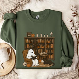 Retro Geist Lesebücher Sweatshirt, Bibliothekar Geist Halloween, Halloween Lehrer Sweatshirt, Halloween Shirt, Lehrer Geschenk, Boo Schule