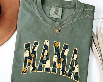 Comfort Colors® Halloween Mama Comfort Colors® Shirt, Mom Halloween Shirt, Spooky Mama Shirt, Mama Halloween Cute Ghost Tee Floral Ghost Tee