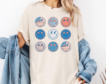 Comfort Colors® USA Shirt, 4. Juli Shirt Frauen, Sterne Streifen USA Flagge Shirts, Vaterländisches Shirt, Rot Weiß Blau Shirts für Frauen