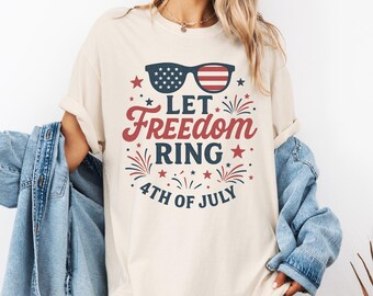 Comfort Colors® Let Freiheit Ring Shirt - Retro 4. Juli T-Shirt - Vintage USA Vaterländischen Grafik-T-Shirt - Outfit für den Unabhängigkeitstag