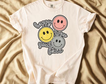 Camiseta Comfort Colors® "Happy To See Your Face", camiseta de regreso a clases para maestros, camisetas para maestros, camiseta de vida docente, regalos para nuevos maestros