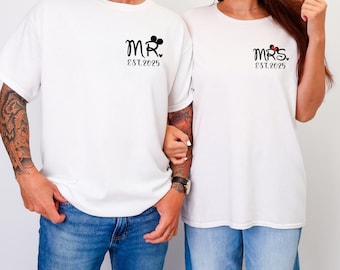 Camisetas personalizadas para el Sr. y la Sra., camiseta de pareja de luna de miel en Disney, camisetas a juego para la luna de miel, recién casados, regalo de boda en Disney, vacaciones en Disneyland