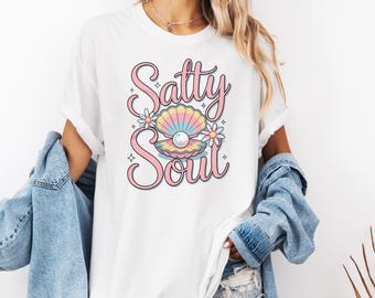 Comfort Colors® Salty Soul Muschel & Perle T-Shirt | Pastell Küstenstrand Grafik T-Shirt | Daisy Shell Summer Vibes Unisex Oberteil