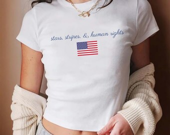 Sterne, Streifen und menschliche Rechte Baby-T-Stück, lobendes vierzigs Baby-T-Stück, progessives Baby-T-Stück, Anti-Trumpf Y2k Art 90er Jahre Baby-T-Stück
