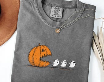Halloween Pumpkin Eat Ghost Shirt, Funny Halloween Shirt, Halloween Gamer Gift, Halloween Party Tee, Pumpkin Pac Man Shirt, Spooky Ghost Tee