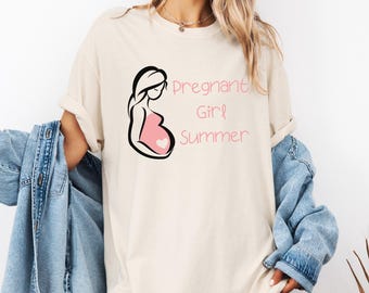Comfort Colors®  Pregnant Girl Summer T-Shirt, Pregnancy Announcement Shirt, Baby Shower Shirt, Girl Mama Shirt, Baby Reveal Tee