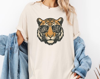 Comfort Colors Tigers with game day glasses game day mascot, football tshirt, football mom tshirt, cute game day tshirt, mascot tshirt