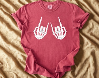 Comfort Colors® Skeleton Hand Shirt, Skeleton Shirt, Horror Gift, Skeleton Rock Tee, Rock and Roll Shirt, Halloween Shirt, Rock On Halloween