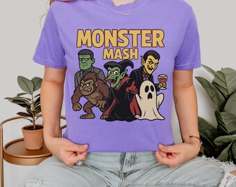 Halloween Monster Mash Comfort Colors® Shirt, Retro Halloween Aesthetic, Vintage Halloween TShirt, Graphic Monster Tee, Fall Oversized Shirt