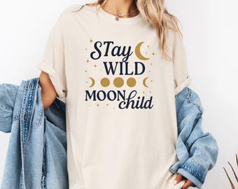 Camiseta infantil Stay Wild Moon de Comfort Colors® / Camiseta Celestial Moon Phases / Regalo de astrología espiritual / Diseño lunar retro bohemio